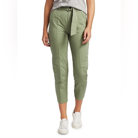 J Brand New Size 31 Athena High Rise Surplus Cotton Linen Pants Veiled Green - Picture 3 of 9
